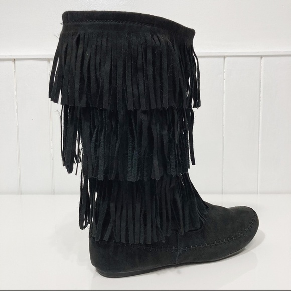 Arizona Jeans Black Suede Tiva Fringe Boots Sise 9M - Picture 4 of 14